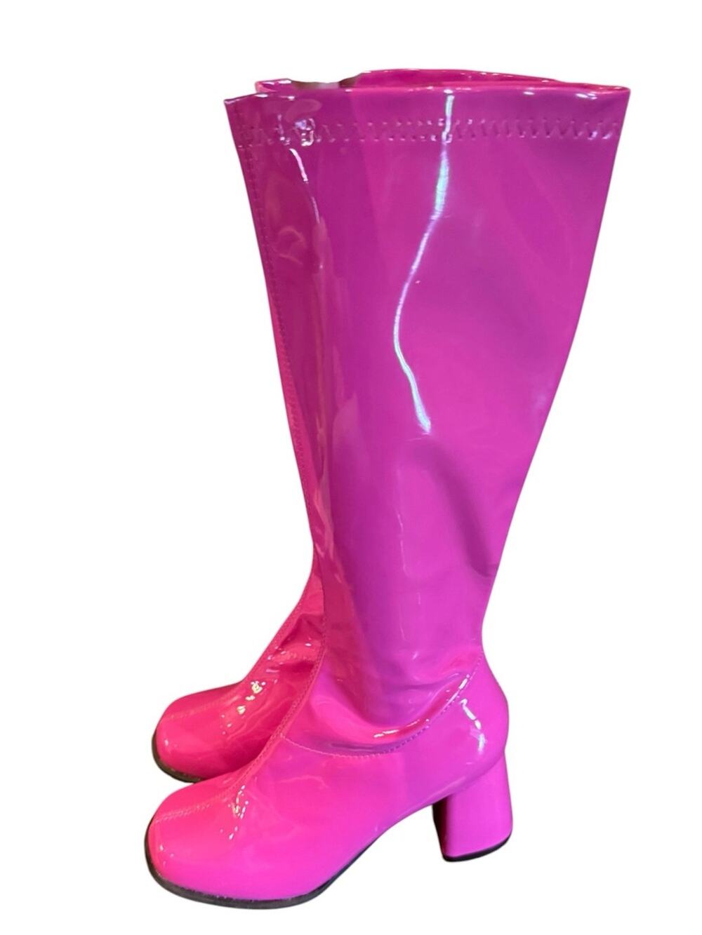 FUN Women’s Size 8 Hot Pink Patent Knee-High Block Heel Boots Zip Side